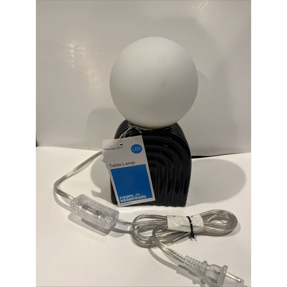 Mini Glass Orb Shade with Black Ceramic Base Table Lamp by Room Essentials NEW!